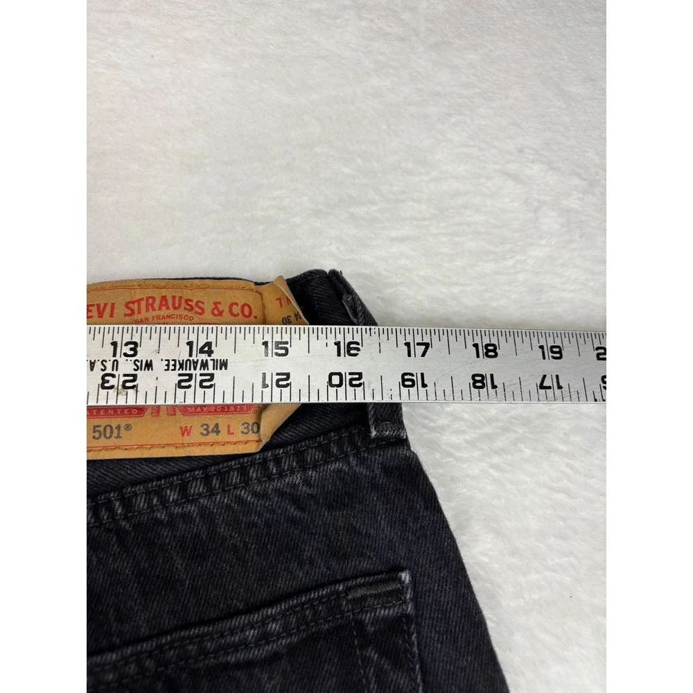 Levis 501 Mens 34x30 Jeans Fuzzy Black Washed Denim Grungy Fades